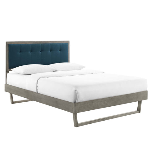 Willow King Tufted Wood Platform Bed in Gray Azure