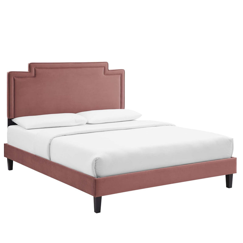 Liva King Velvet Platform Bed in Dusty Rose