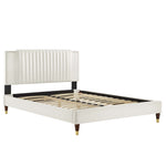 Zahra Queen Velvet Channel Tufted Platform Bed in White