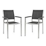 Shore Outdoor Aluminum Dining Chair Set of 2 in Silver Black
