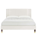 Zahra Queen Velvet Channel Tufted Platform Bed in White