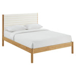 Olea King Boucle Channel Tufted Solid Wood Platform Bed in Feather Oak