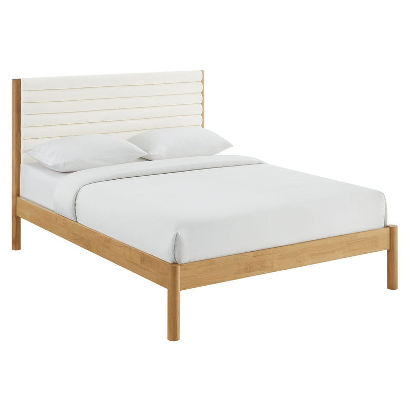 Olea King Boucle Channel Tufted Solid Wood Platform Bed in Feather Oak
