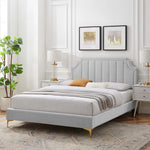 Sienna King Velvet Platform Bed in Light Gray