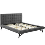 Julia Queen Velvet Biscuit Tufted Platform Bed in Gray