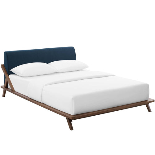 Luella Queen Fabric Platform Bed in Walnut Blue