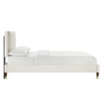 Zahra Queen Velvet Channel Tufted Platform Bed in White