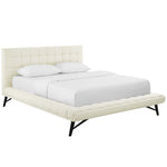 Julia Queen Velvet Biscuit Tufted Platform Bed in Ivory