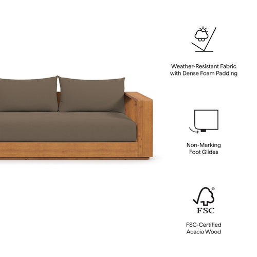 Tahoe Outdoor Acacia Wood Sofa in Natural Cocoa