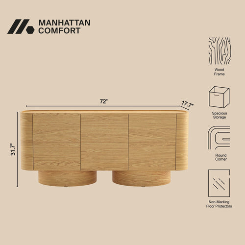 Solis 72" Solid Wood 3-Door Sideboard in Natural