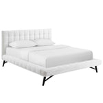 Julia Queen Velvet Biscuit Tufted Platform Bed in White