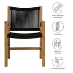Vienna Outdoor Teak and Rope Dining Armchairs Set of 2 in Natural Black