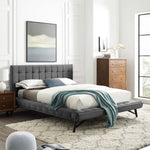Julia Queen Velvet Biscuit Tufted Platform Bed in Gray