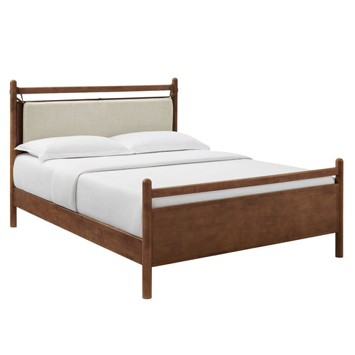 Leni King Wood Platform Bed in Walnut Heathered Ivory