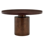 Annette 54 Inch Round Pedestal Dining Table in Dark Walnut / Burnished Brass
