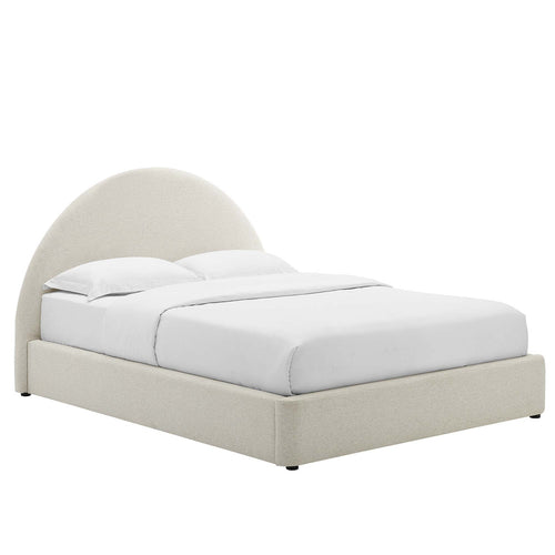 Resort King Arched Round Platform Bed in Heathered Weave Ivory