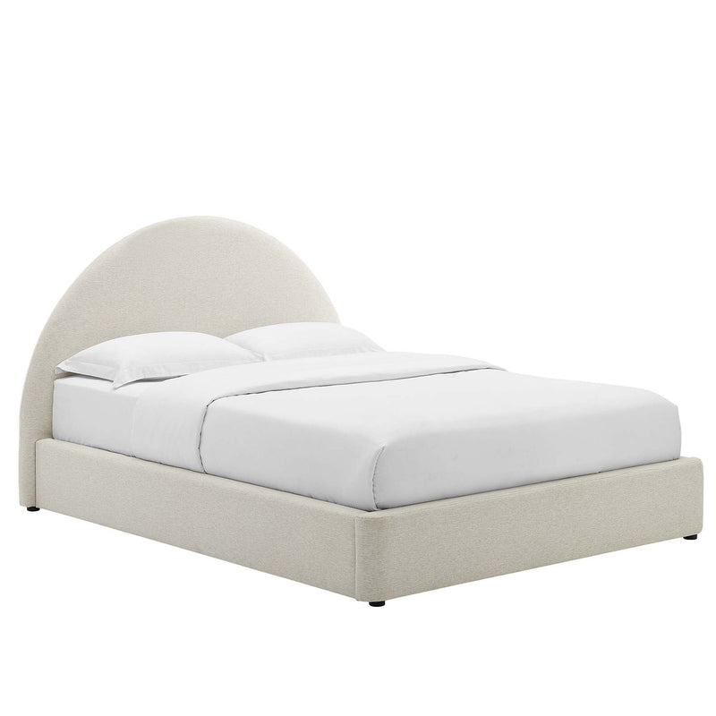 Resort King Arched Round Platform Bed in Heathered Weave Ivory