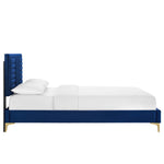 Sofia King Velvet Channel Tufted Platform Bed in Navy