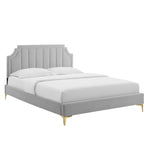 Sienna King Velvet Platform Bed in Light Gray