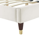 Zahra Queen Velvet Channel Tufted Platform Bed in White