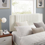 Zahra Queen Velvet Channel Tufted Platform Bed in White