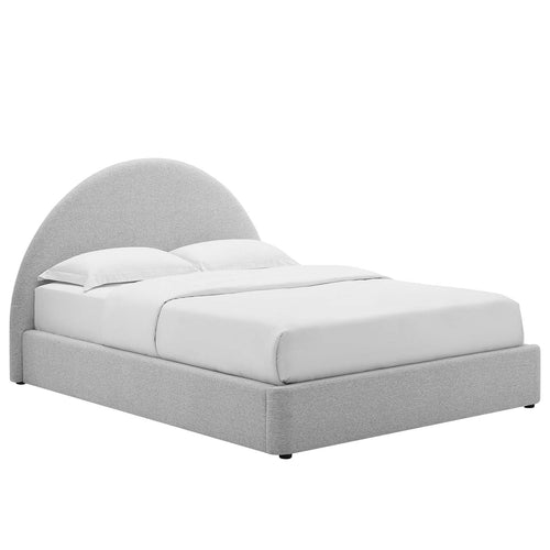 Resort King Arched Round Platform Bed in Heathered Weave Light Gray