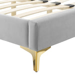 Sienna King Velvet Platform Bed in Light Gray
