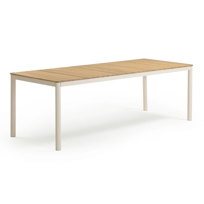 Sardinia 95" Outdoor Rectangular Dining Table in Light Teak / Cream Legs