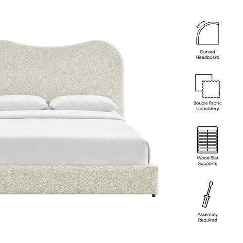 Seluna Boucle Queen Platform Bed in Pearl