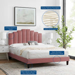 Elise Twin Velvet Channel Tufted Platform Bed in Dusty Rose
